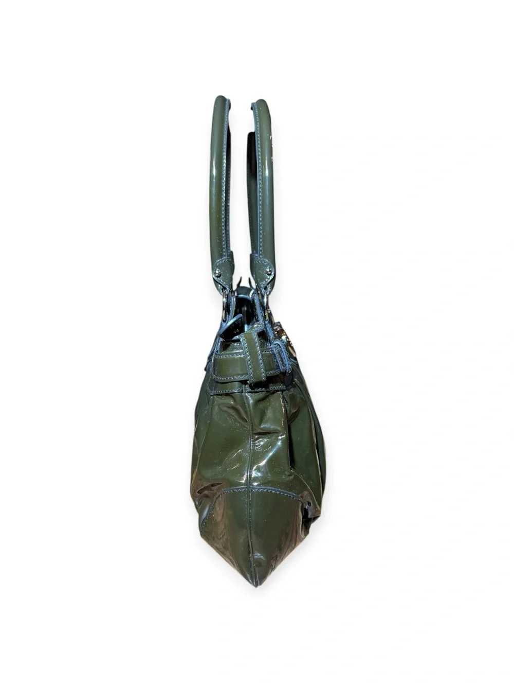 Salvatore Ferragamo Olive Green Patent Leather Marisa Gancini Satchel Auth